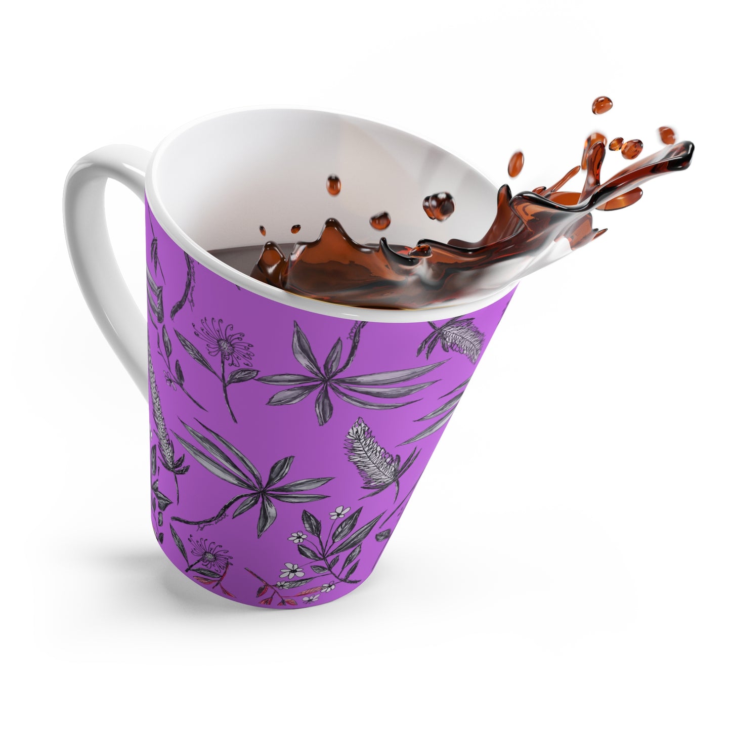 Latte Mug - Singapore Botanics Print, Stunning Lilac Shade, Eclectic Style, Coffee & Chai Lovers Gift, Trendy 2025 Go-To, Maximalist