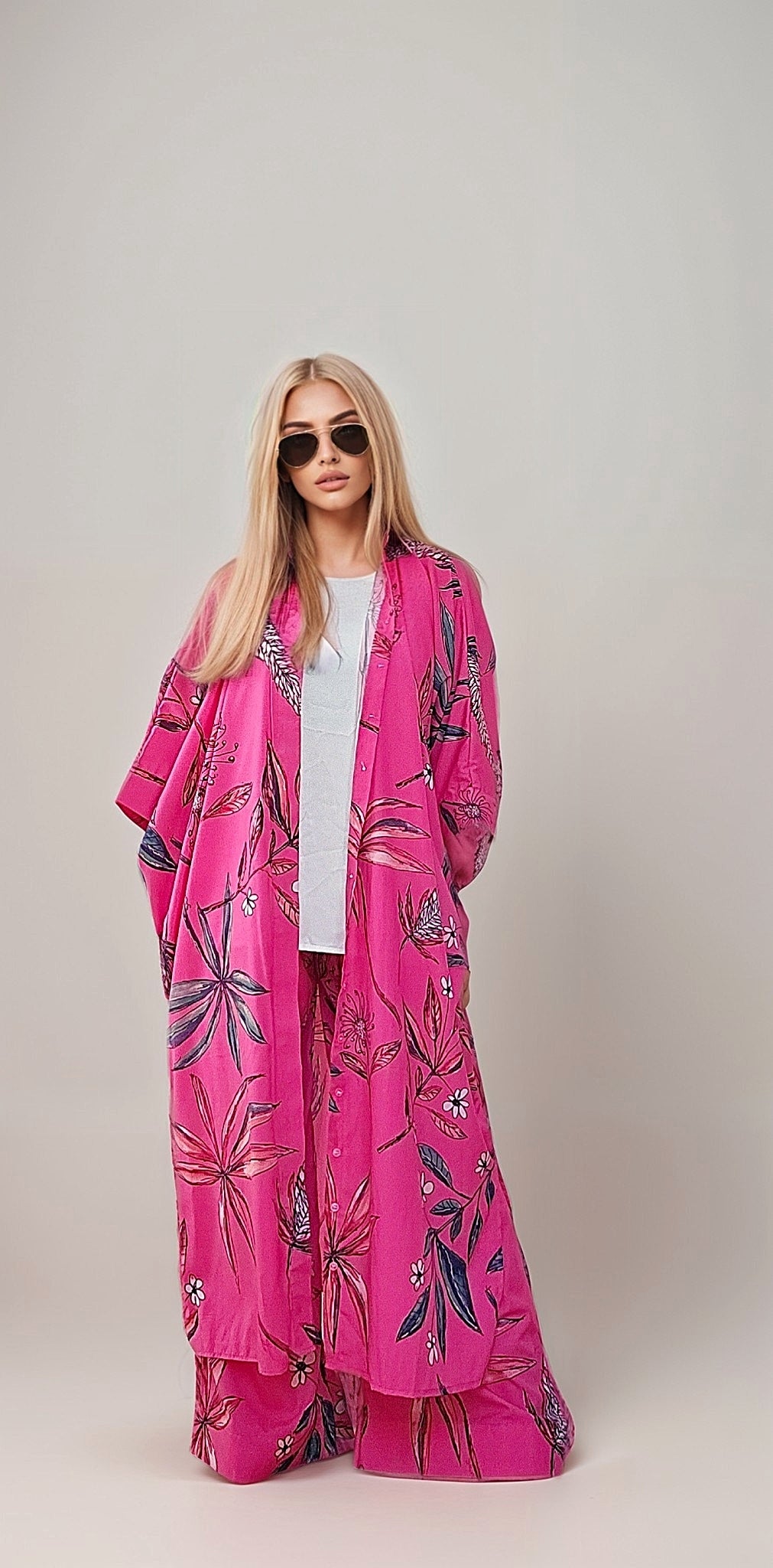 Fuchsia Botanica kaftan shirt set