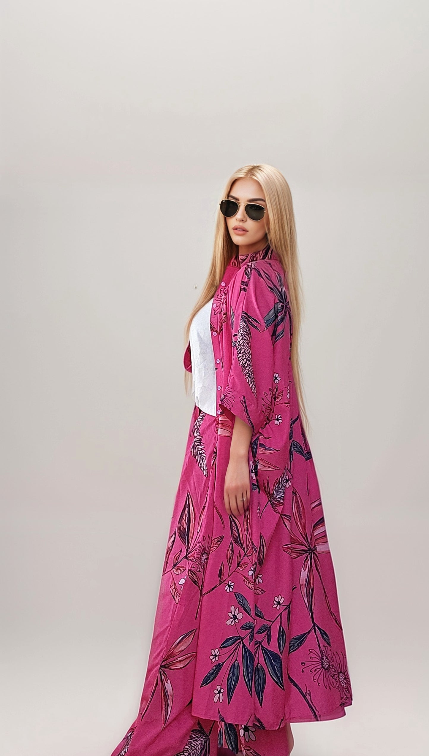 Fuchsia Botanica kaftan shirt set