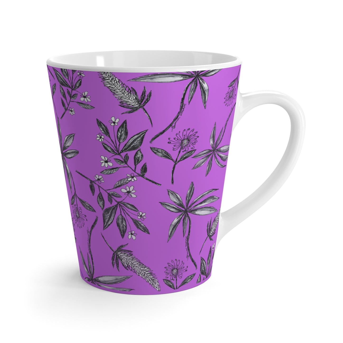 Latte Mug - Singapore Botanics Print, Stunning Lilac Shade, Eclectic Style, Coffee & Chai Lovers Gift, Trendy 2025 Go-To, Maximalist