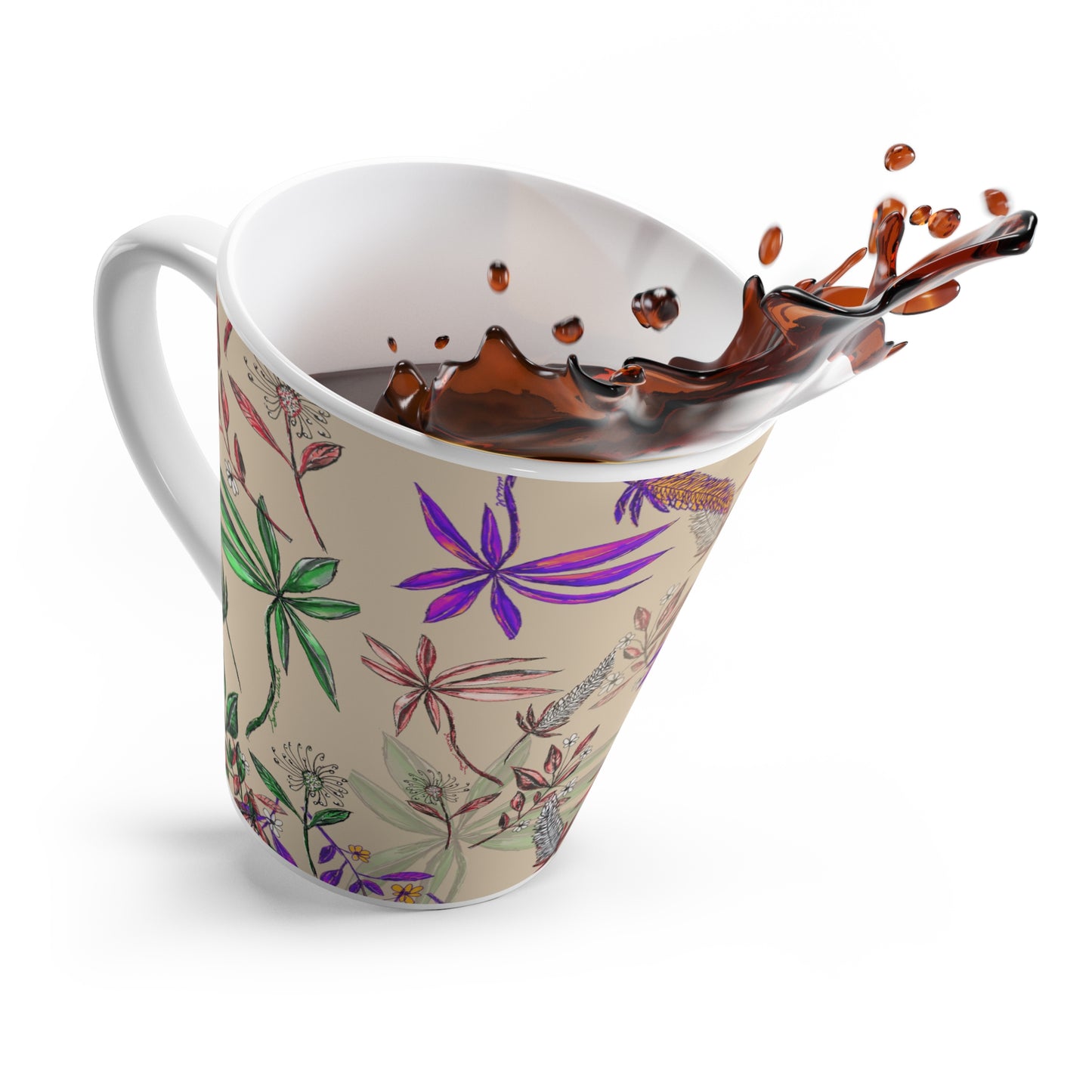 Singapore Botanics Latte Mug, Colorful Layers, Beige Background, Unique Artwork Gift, Coffee and Chai Cup, Trendy 2025 Design