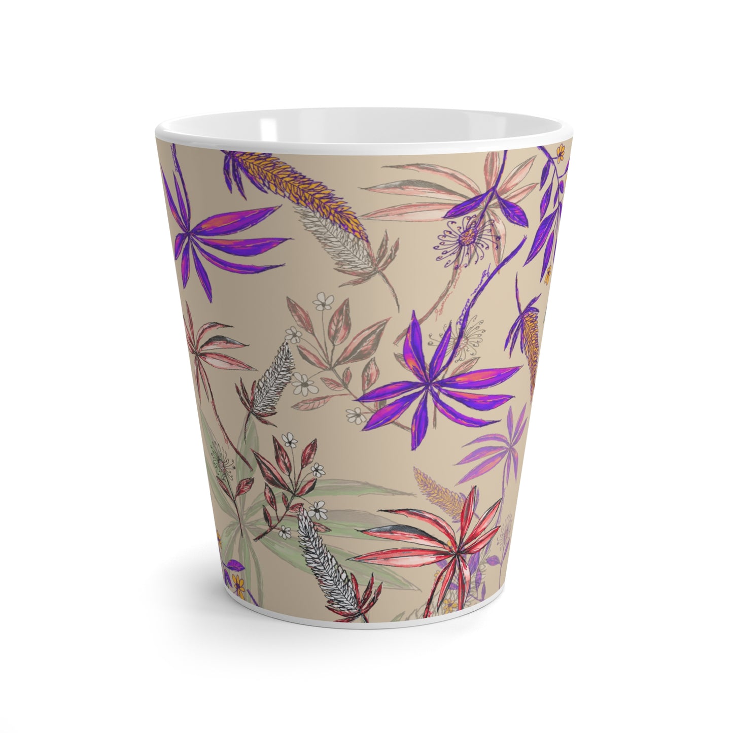 Singapore Botanics Latte Mug, Colorful Layers, Beige Background, Unique Artwork Gift, Coffee and Chai Cup, Trendy 2025 Design
