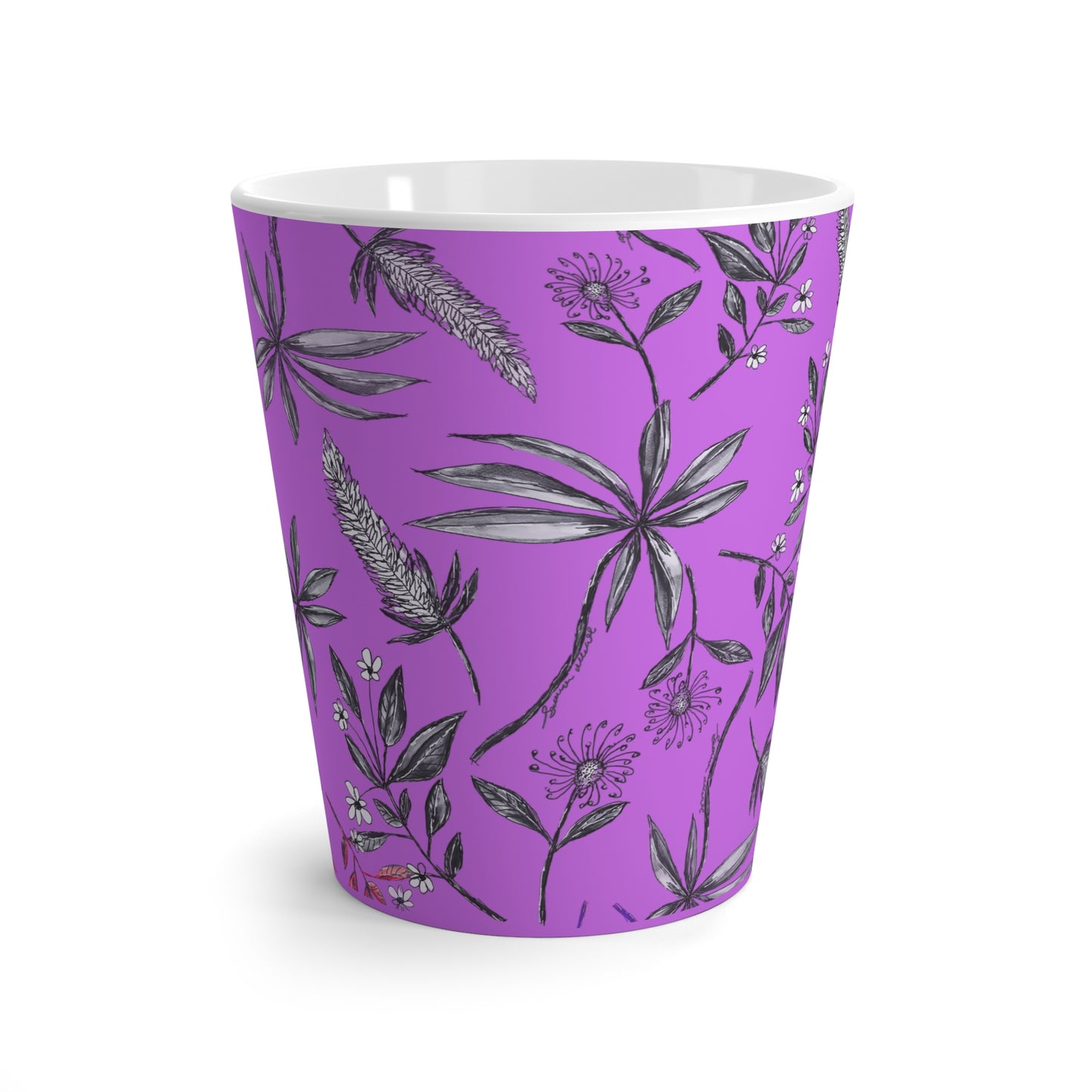 Latte Mug - Singapore Botanics Print, Stunning Lilac Shade, Eclectic Style, Coffee & Chai Lovers Gift, Trendy 2025 Go-To, Maximalist