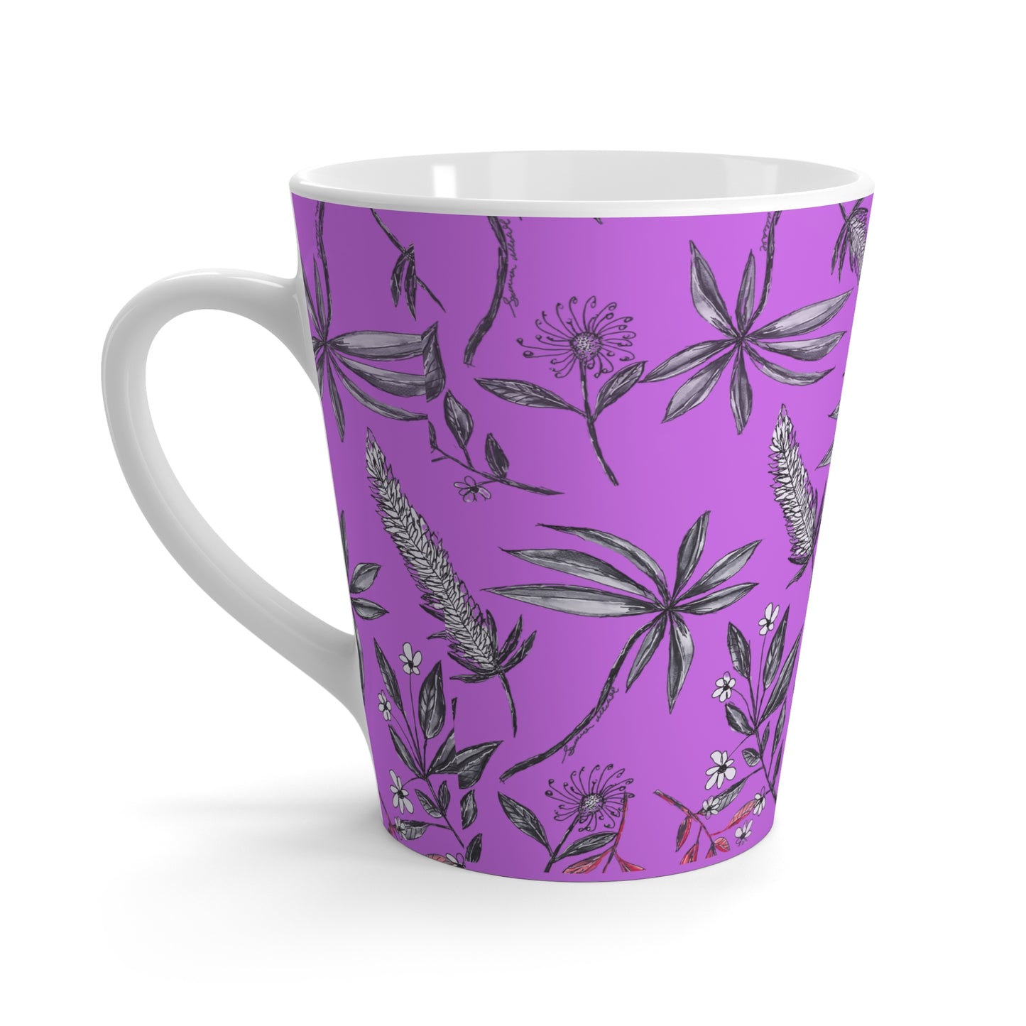 Latte Mug - Singapore Botanics Print, Stunning Lilac Shade, Eclectic Style, Coffee & Chai Lovers Gift, Trendy 2025 Go-To, Maximalist