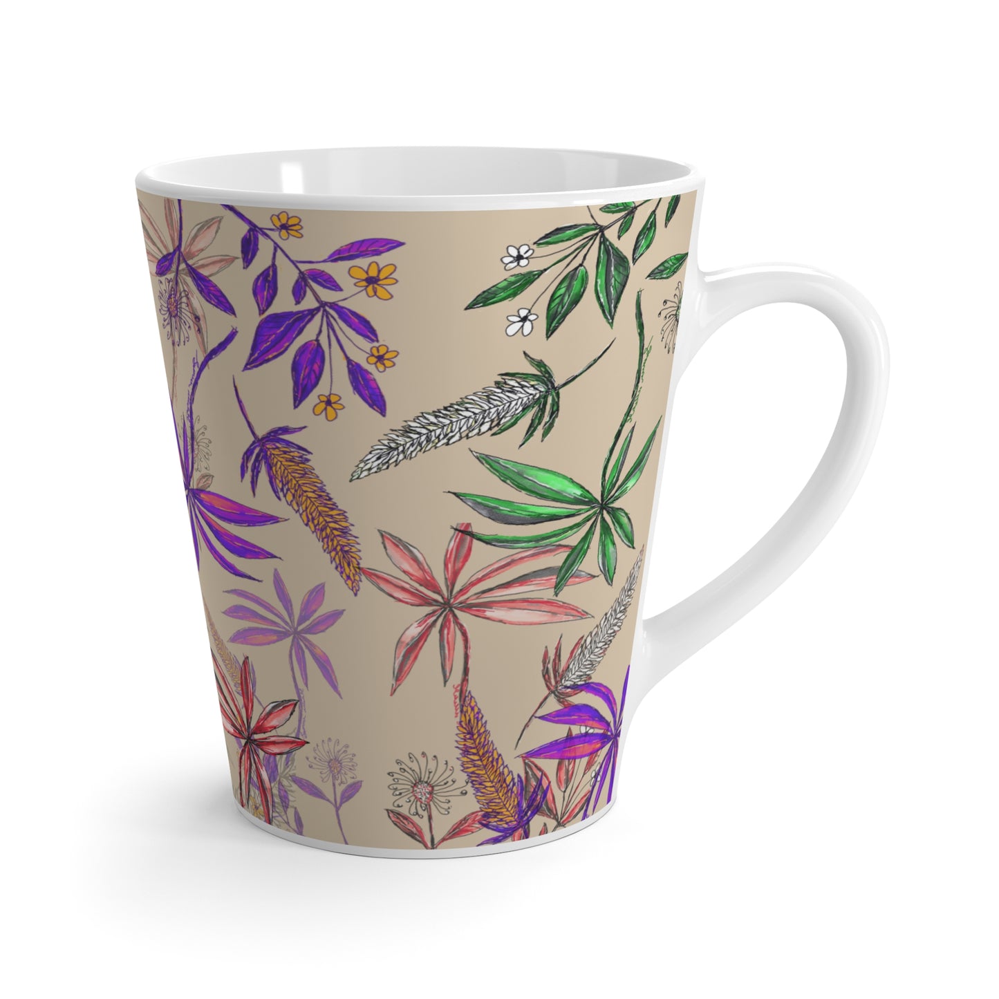 Singapore Botanics Latte Mug, Colorful Layers, Beige Background, Unique Artwork Gift, Coffee and Chai Cup, Trendy 2025 Design