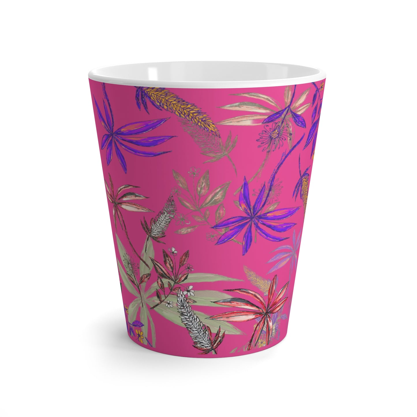 Pink Singapore Botanics Latte Mug, Colorful Layers, Unique Artwork Gift, Coffee and Chai Cup, Trendy 2025 Design