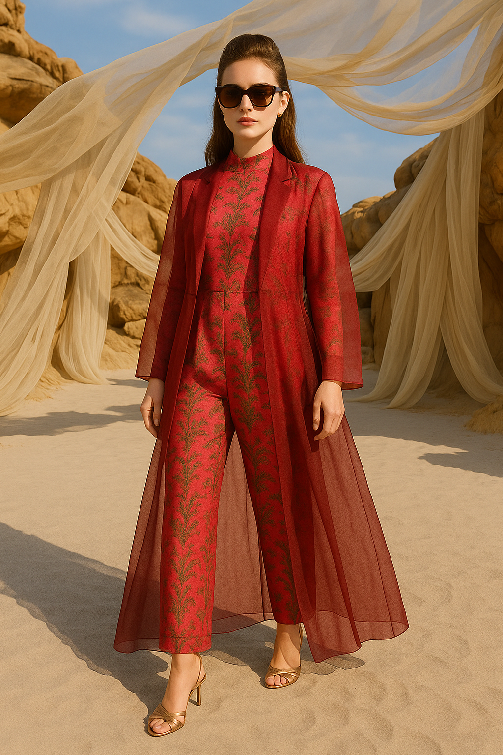 CHERRY RED ORGANZA COAT DRESS
