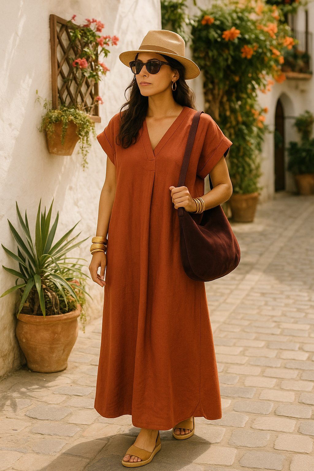 Linen V Neck Dress