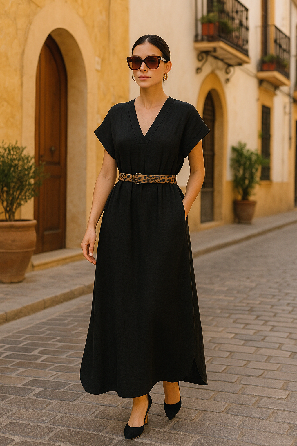 Linen V Neck Dress