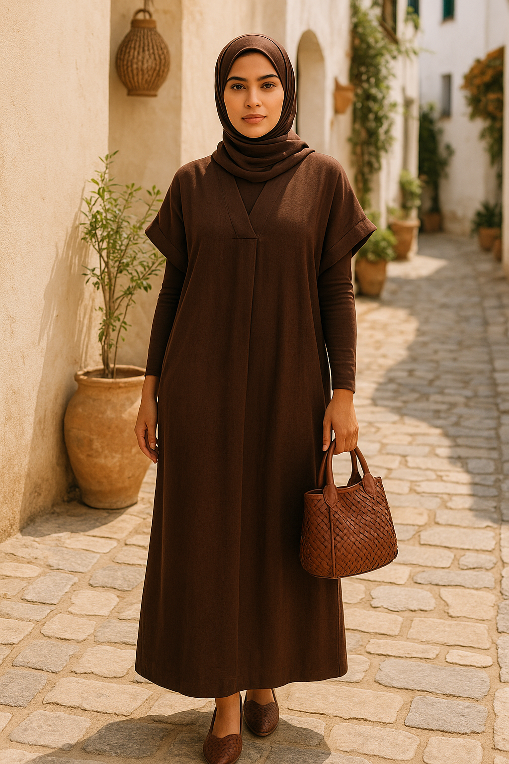 Linen V Neck Dress