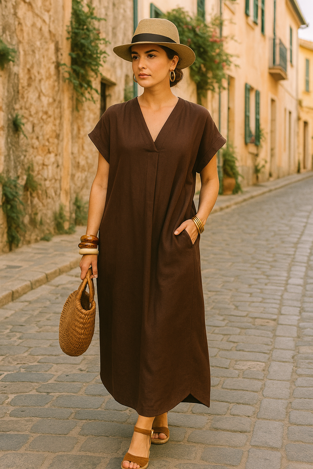Linen V Neck Dress