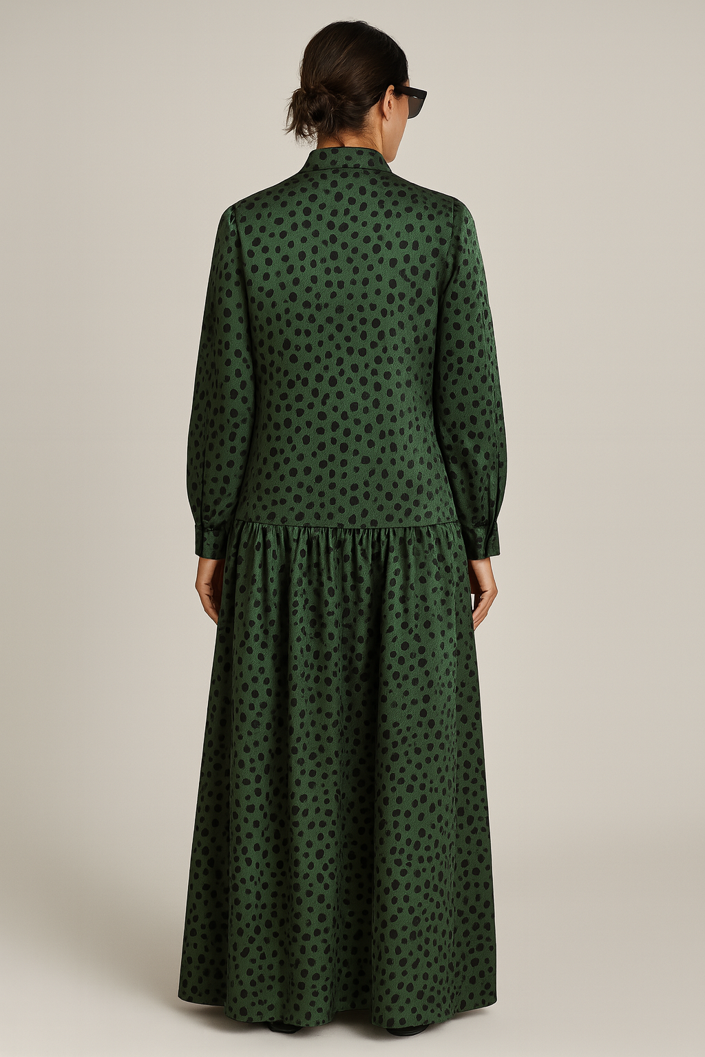 Sylvie OG Dress – Moss Green Polka-Dot Maxi