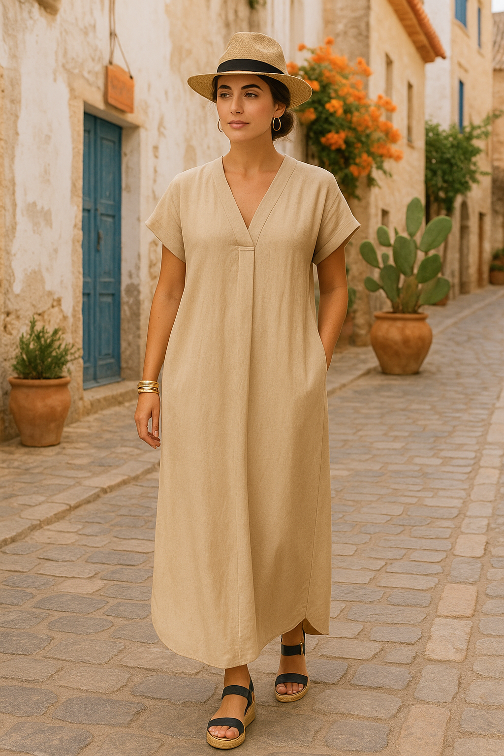 Linen V Neck Dress