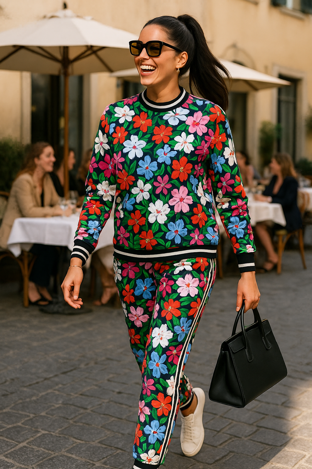 floral sporty top and pant set