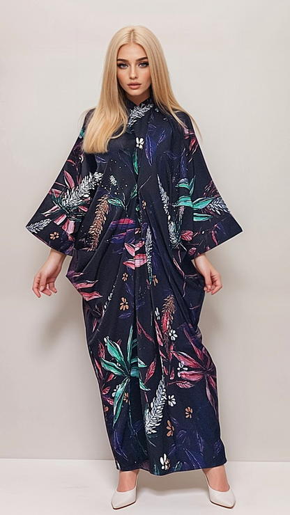 The Fold Kaftan-Dress in Midnight Tropics