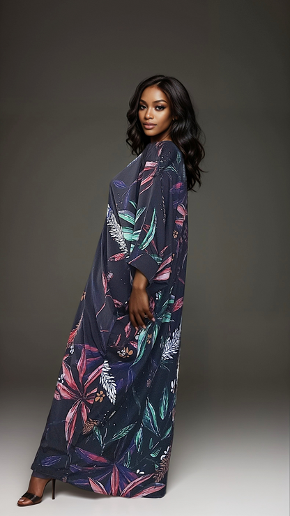 The Fold Kaftan-Dress in Midnight Tropics