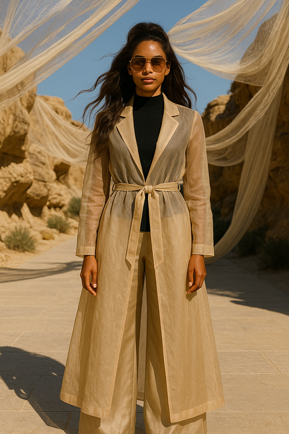 SAND ORGANZA COAT DRESS