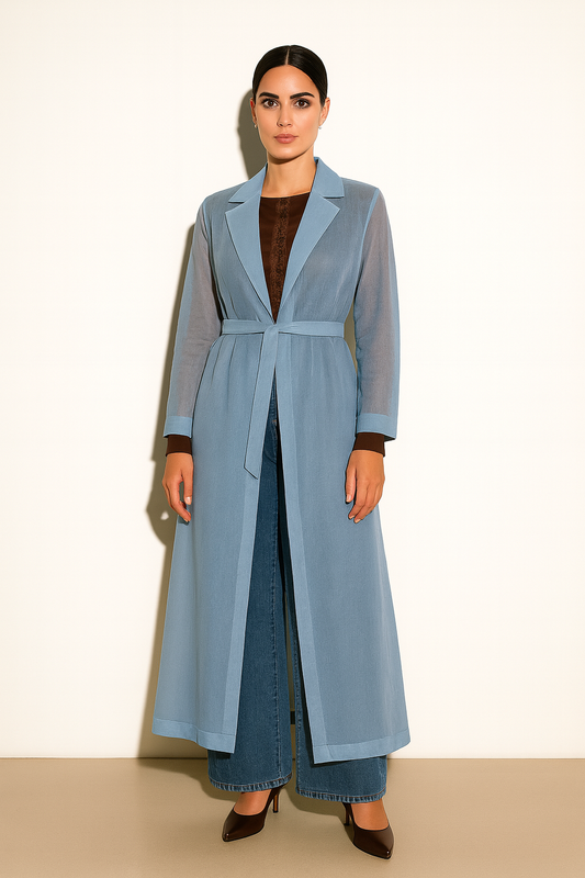 BLUE GREY ORGANZA COAT DRESS