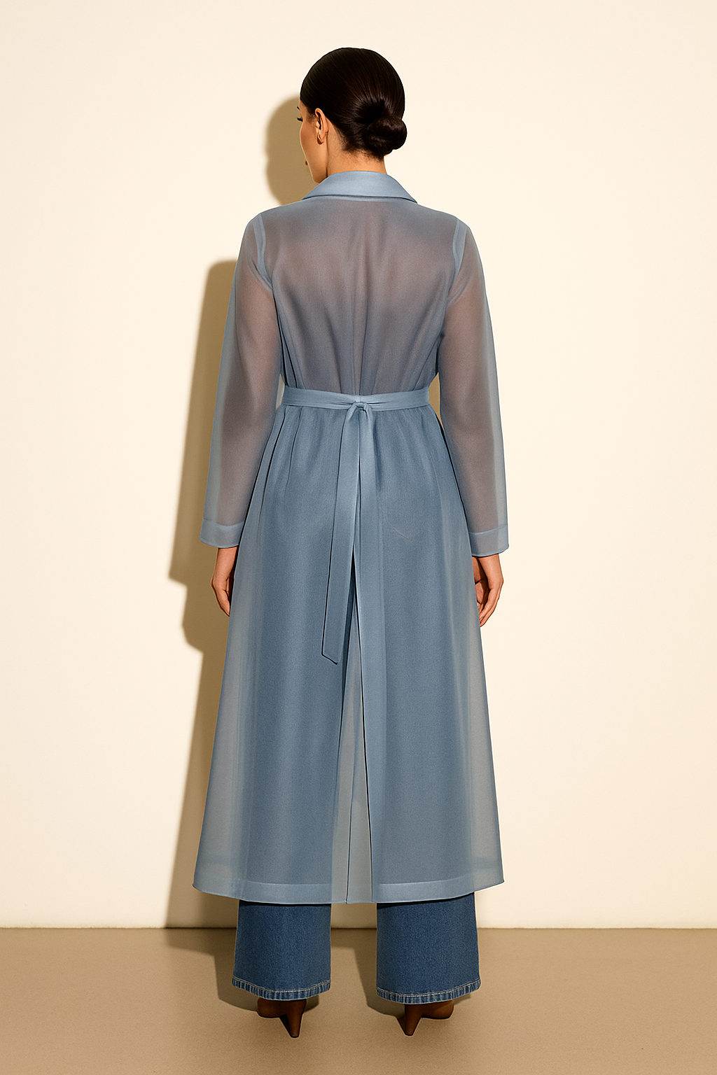 BLUE GREY ORGANZA COAT DRESS