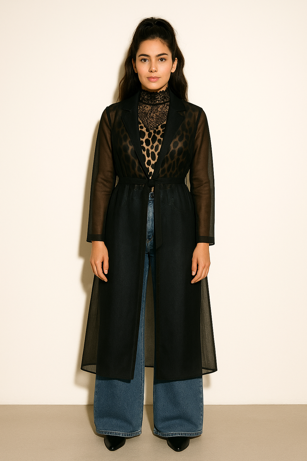 BLACK ORGANZA COAT DRESS