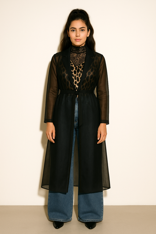 BLACK ORGANZA COAT DRESS