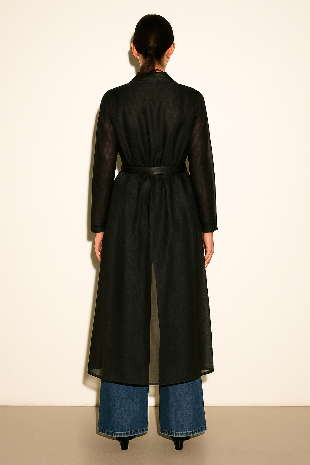 BLACK ORGANZA COAT DRESS