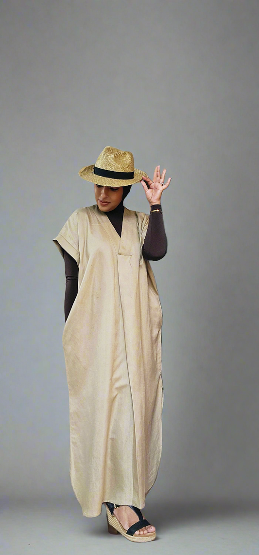 Linen V Neck Dress